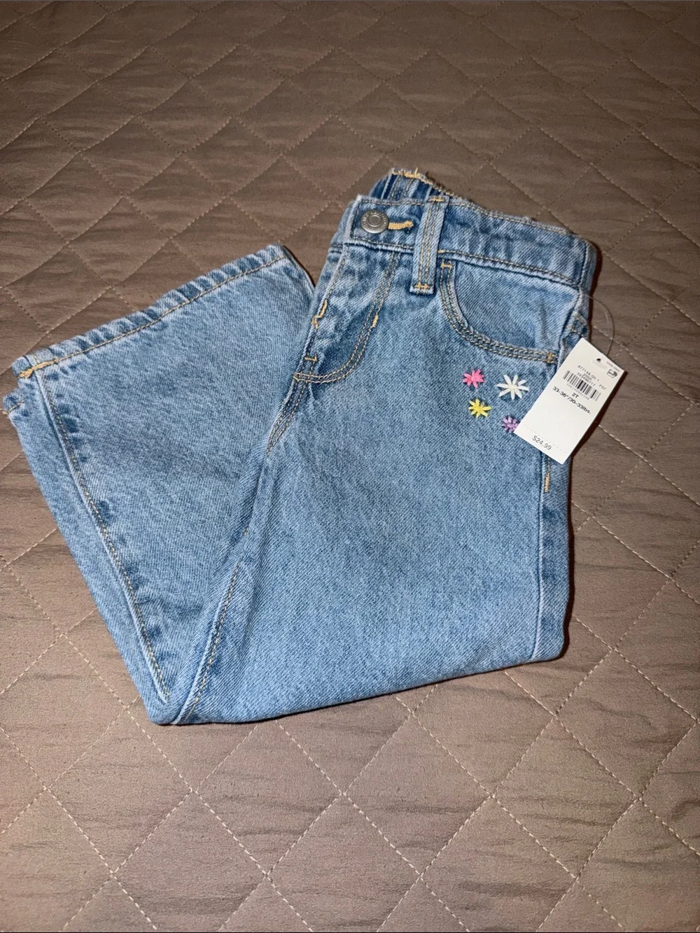 Old Navy Light Blue Kids Denim Jeans with Multicolor Flower Embroidery